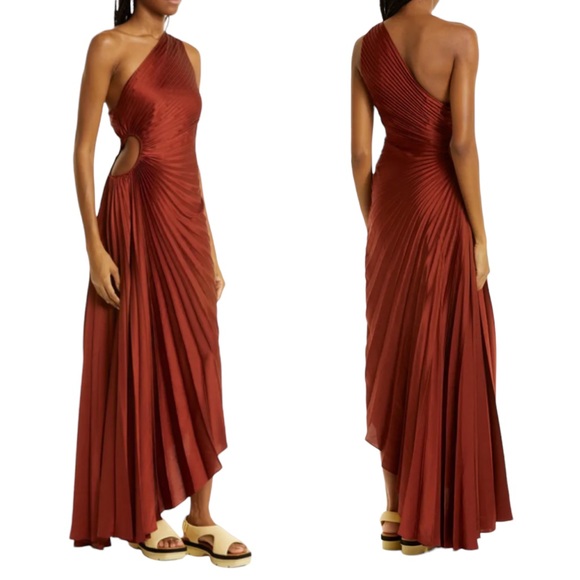 A.L.C. Dresses & Skirts - A.L.C. Delfina Pleated Cutout One Shoulder Dress Brunette Size 2 NWT